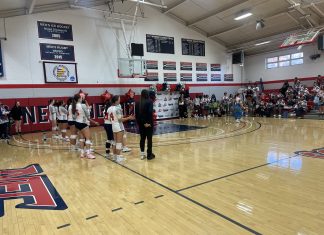 NEC volleyball sweeps University of Saint Joseph on Senior Night