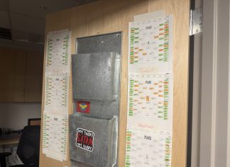 March Madness is here March madness brackets in the athletic training room on March 27, 2026.
